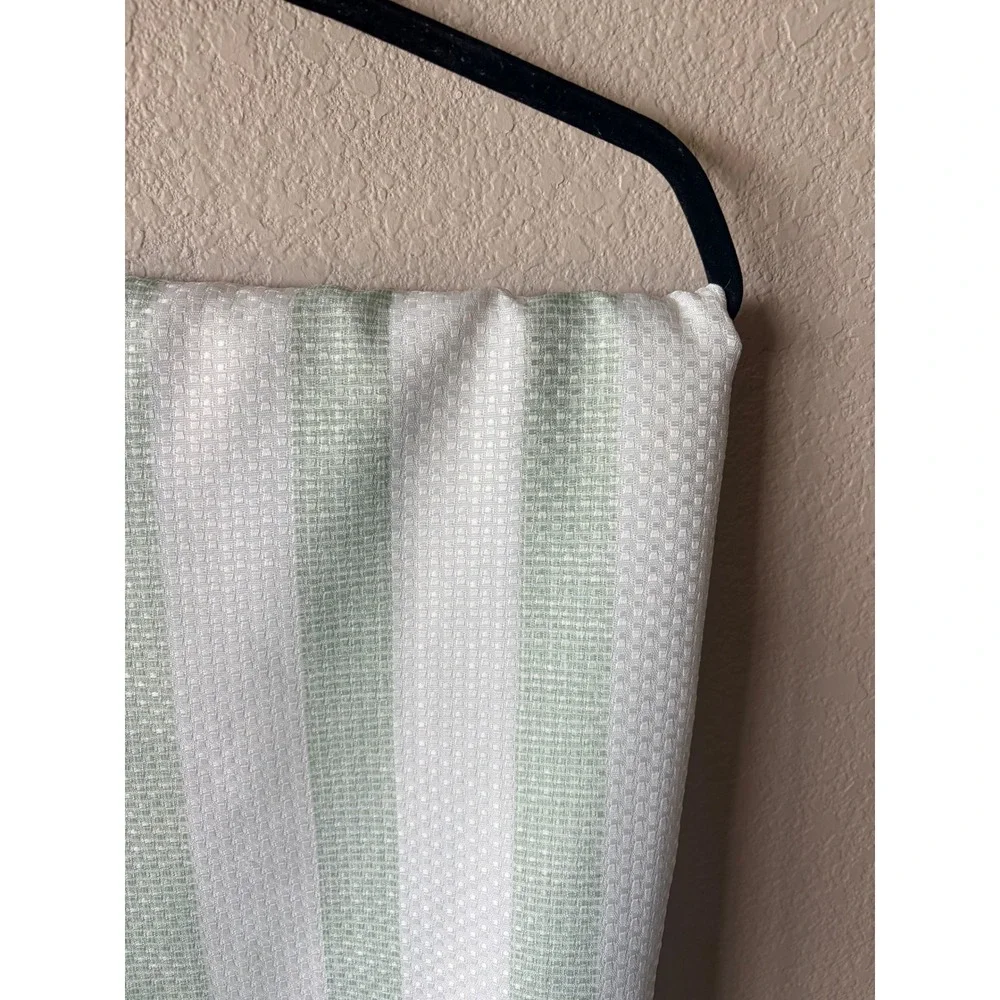 IZOD Sage Green White Striped Shower Curtain‎ Waffle Weave Linens 100 x 60
